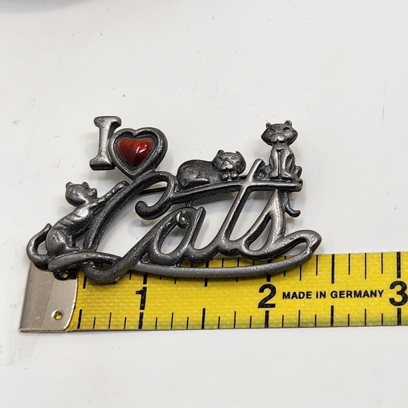 AJC I Heart Cats Silver Tone Brooch Pin Red Enamel Heart Kittens Vintage Feline - Picture 6 of 6